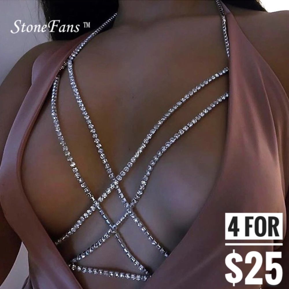 4 for $25 SALE!! Rhinestone Crystal Body Necklace - Picture 1 of 7